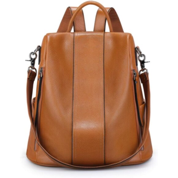 Fashionable Antitheft Leather Backpack with Multiple Pockets - Brown Elegance - Picture 1 of 6